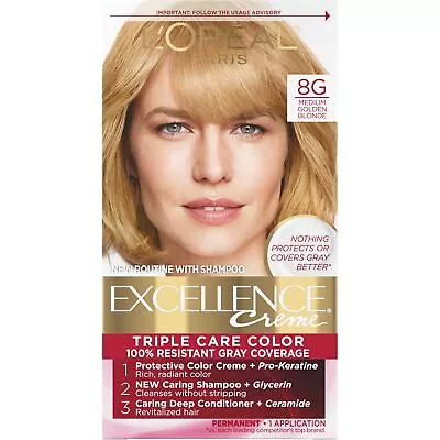 L'Oreal Paris Excellence Creme Permanent Triple Care Hair Color 8G Medium • $12.99