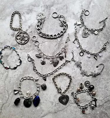 LOT Vtg Modern Costume Jewelry Mix Charm Bracelets Designer Guess & Rhinestone + • $19.38