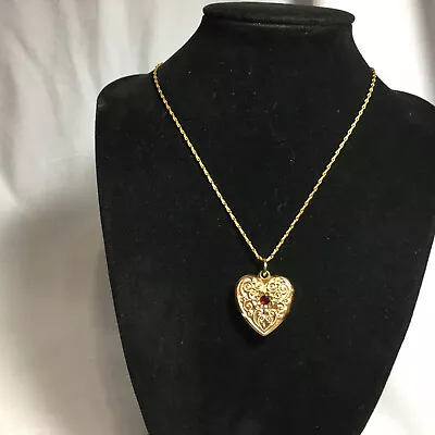 Vintage Monet Heart Pendant With Red Rhinestone 8  Necklace Costume • $10.53