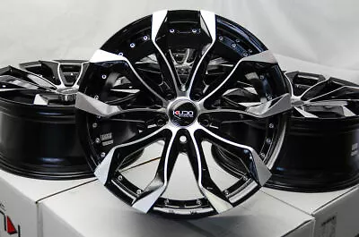 $684 • Buy Kudo Wheels Intimidate 18x8 5x112 +32mm Offset 66.6 Black W/Polish Face Rims (4)