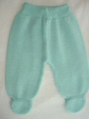 Turquoise Knitted Baby Trousers With Feet 3 Months • £3.50