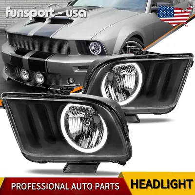 Pair Headlights Assembly Fit For 2005-2009 Ford Mustang Black LED DRL Halo • $75.90