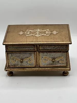 Vintage Solid Wood Florentine Gold  Footed Musical Jewelry Box • $25