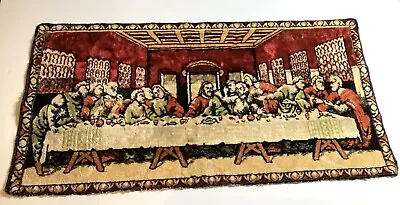 Vintage LAST SUPPER Tapestry Wall Hanging ITALY 37  X 19  1960's JESUS Religious • $23