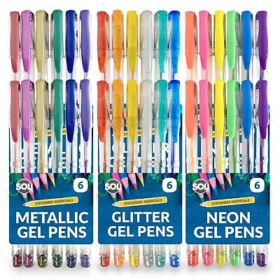 36-144 Pack Gel Pens Set 6-24x6pk Neon Glitter Metallic For Adult Colouring Book • £5.99