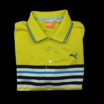 Puma Polo Shirt Mens Large Yellow Performance Stretch Golf Tennis Tech Top • $28