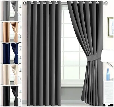 Blackout Curtains Thermal Ready Made Eyelet Ring Energy Saving W Free Tie Backs • £21.99