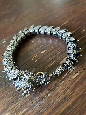 S999 Silver Mens Dragon Head Clasp Bracelet Unique! • $250