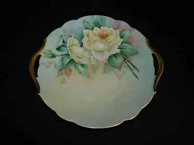 1908 T&v Limoges France Cake Tray W/ Hand Painted Fluffly Yellow Rose Gold Trim • $34.99