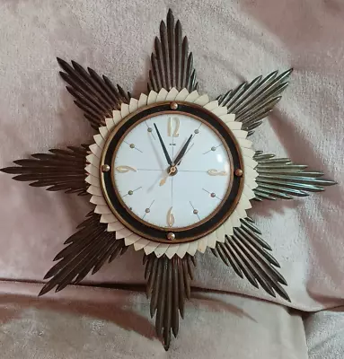 Vintage  METAMEC Starburst Metal Wall Clock Battery Operated Non Working • £50