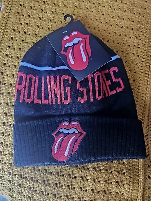 The Rolling Stones Knitted Woven Patch Beanie - Black • $10