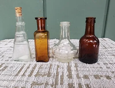 VTG Collectible Miniature Clear/Brown Glass Bottles 3.25 - 4  Tall Lot 4 • $18