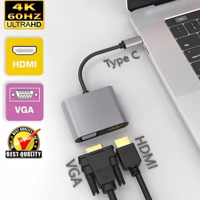 Type-C 3.1 To 4K HDMI +VGA Port USB-C HUB Adapter Converter For MacBook IPad Pro • $14.99