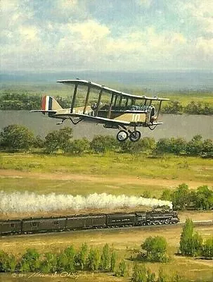 Afternoon Mail DH-4 Jenny And Steam Train Small Work CANVAS - William S.Phillips • $390.18