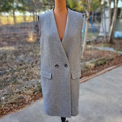 Zara Sleeveless Wool Jacket Vest Blazer Grey Size L Pre-owned • $45