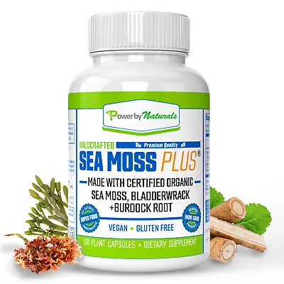 Certified Organic Sea Moss Capsules - Irish Sea Moss Bladderwrack Burdock Root • $23.45