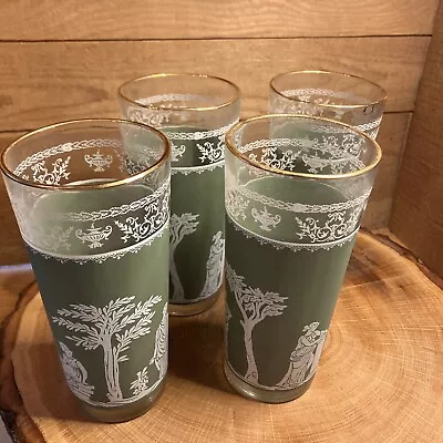 Wedgwood Jasperware Jeanette Green Hellenic Drinking Glasses SET OF 4 MCM RETRO • $25.46