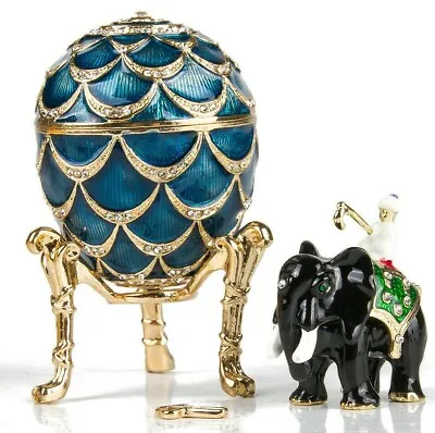Pine Cone Russian Faberge Egg Replica Jewelry Box With Elephant 3.3 In фаберже • $80.71
