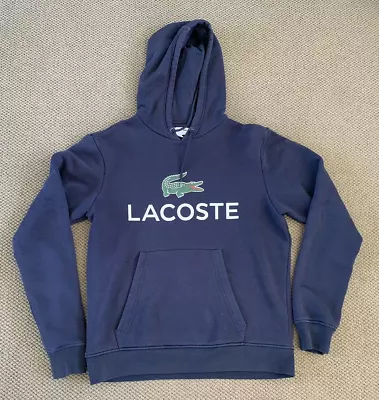 Lacoste Mens Pullover Hoodie Sweatshirt Small Navy Blue Croc Print Logo Pouch • $69.95