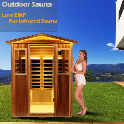 Sauna Spa 4 Person Far Infrared 2050W Wooden W/ LED Reading Lamp Indoor Outdoor • $3822.90