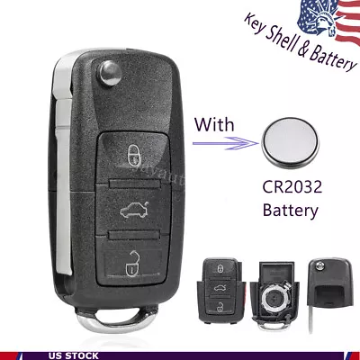 For Volkswagen VW Mk4 MK5 Typ 1J Typ 1K R32 Flip Key Fob Case Shell + Battery • $9.89