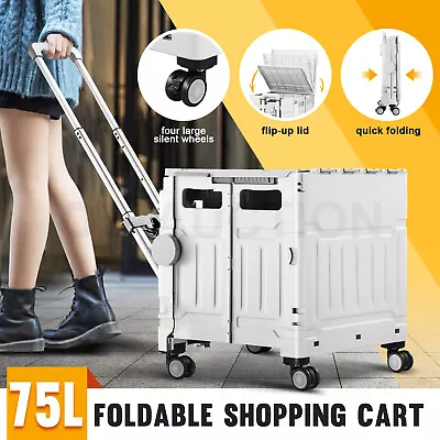 Foldable Shopping Cart Trolley Basket Grocery Storage Crate Rolling Wheel 75L • $63.95