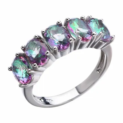 925 Sterling Silver Rainbow Mystical Topaz Wedding Engagement Charm Ring Size 10 • $15.74