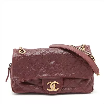 Chanel Matelasse Caviar Skin Single Flap Double Chain Bag Bordeaux Gold Metal 16 • £1490.01