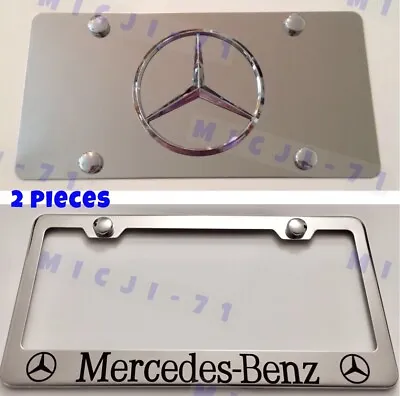 Mercedes Benz Mirror Front Plate & License Metal License Plate Frame Combo • $42.99