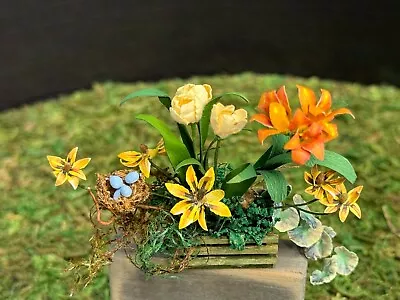 Vintage Miniature Dollhouse Artisan Marie Petrik Ikebana Floral Arrangement OOAK • $49.99