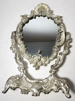Antique French Swing Cherubs Mirror Silver Plate Table Bedroom Swivel Vanity HK • $48.81