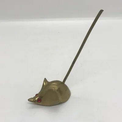 Vintage Solid Brass Mouse Rudy Rhinestone Eyes Extra Long Tail Ring Holder • $20