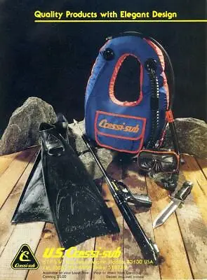 1980 U.S. Cressi-Sub PRINT AD Scuba Diver Knife Fins Mask Snorkle Sling Gun Vest • $14.99