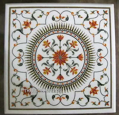 Square Marble Coffee Table Top Carnelian Gemstone Inlay Work Hallway Side Table • $1000