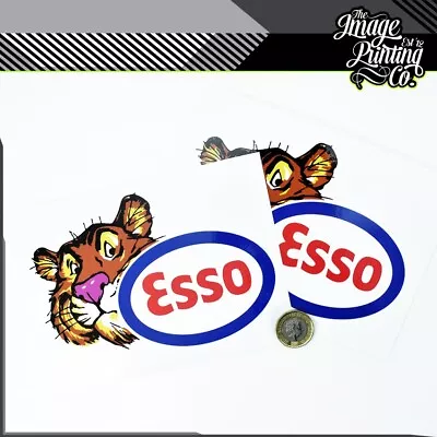 ESSO Tiger Decals X2  - 150mm X 100mm - Stickers - Graphics - Racing - Vintage • $8.15