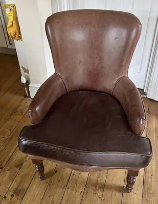 Aniline Brown Leather Carver Chair Used  • £399