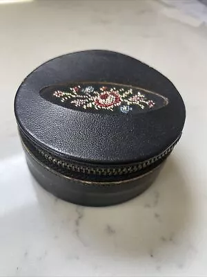 Vintage Leather Made In Austria Mini Sewing Kit 2.8” Floral Needlepoint • $0.99