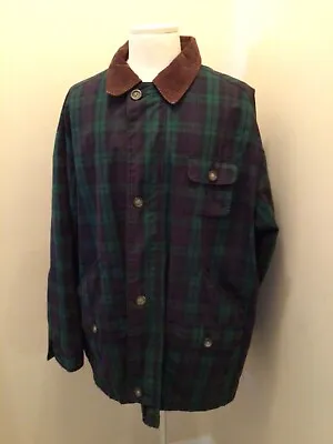 Gap VINTAGE Mens L Tartan Plaid Chore Coat Field Barn Jacket Corduroy Green Blue • $79.95