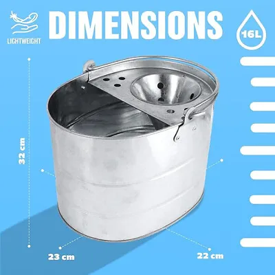 New Metal Mop Bucket Galvanised Metal Strong 16 Litre Capacity Cleaning New • £8.99