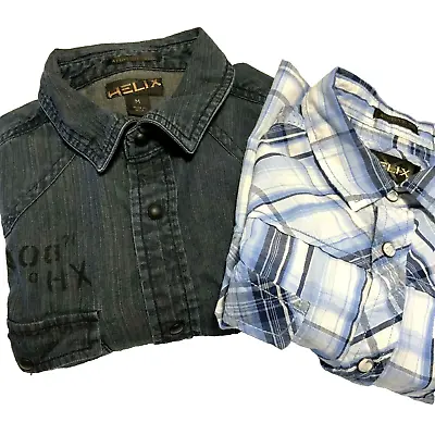 Helix Shirts Lot Of Two Mens M SS Western Snap LS Denim Graphic Black Snaps • $34.88