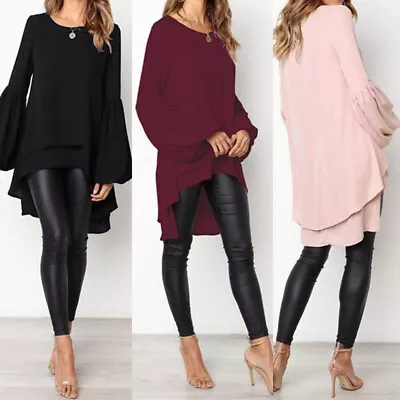 ZANZEA Women Casual Basic Bell Sleeve Tops Asymmetrical Shirt Loose Flare Blouse • $18.99