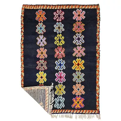 Moroccan Boujaad Handmade Rug 4'8x6'6 Berber Abstract Wool Cotton Black Carpet • $360