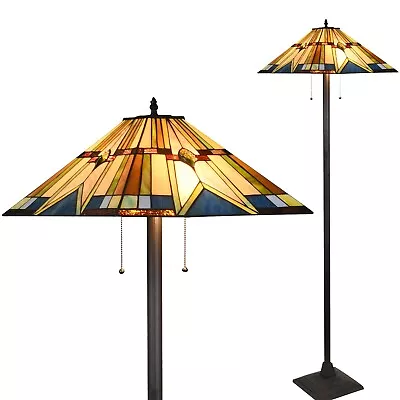 Tiffany Style Floor Lamp 65  Tall Stained Glass Standing Reading Light Fixture • $185