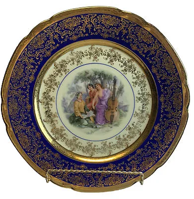 VTG Victoria Muse Trio Cobalt Porcelain Decor Plate W/24 KT Gold Czechoslovakia • $15.99