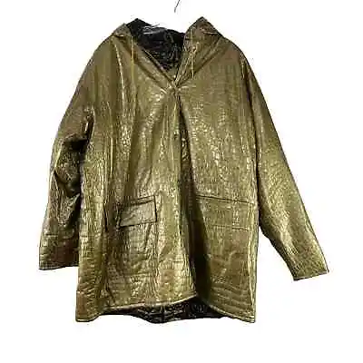 Kenn Sporn Wippette Coat Womens Size L Gold Vinyl Lined Pockets Snap Closure VTG • $42.49