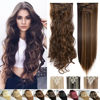 24/26  Full Head Fake Hair Clip In Hair Extension 8 Peice 18 Clip On Hairpeices • £11.02