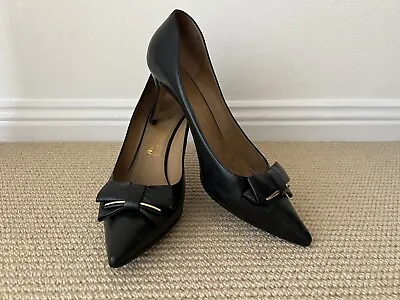 Salvatore Ferragamo Italy Black Leather Stiletto Heels Pumps Shoes Size 9.5C • $150