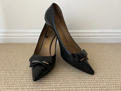 Salvatore Ferragamo Italy Black Leather Stiletto Heels Pumps Shoes Size 9.5C • $150