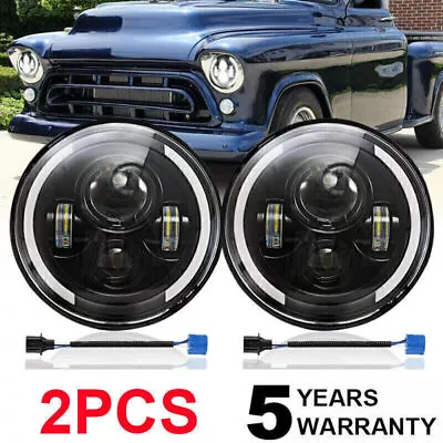 2PCS 7  INCH ROUND LED HEADLIGHTS HI/LO BEAM FOR Chevy C10 C20 C30 Pickup Truck* • $50.98