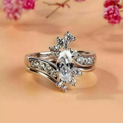 2.00 Ct Marquise Diamond Simulated Wedding Bridal Set Ring 925 Sterling Silver • $118.99